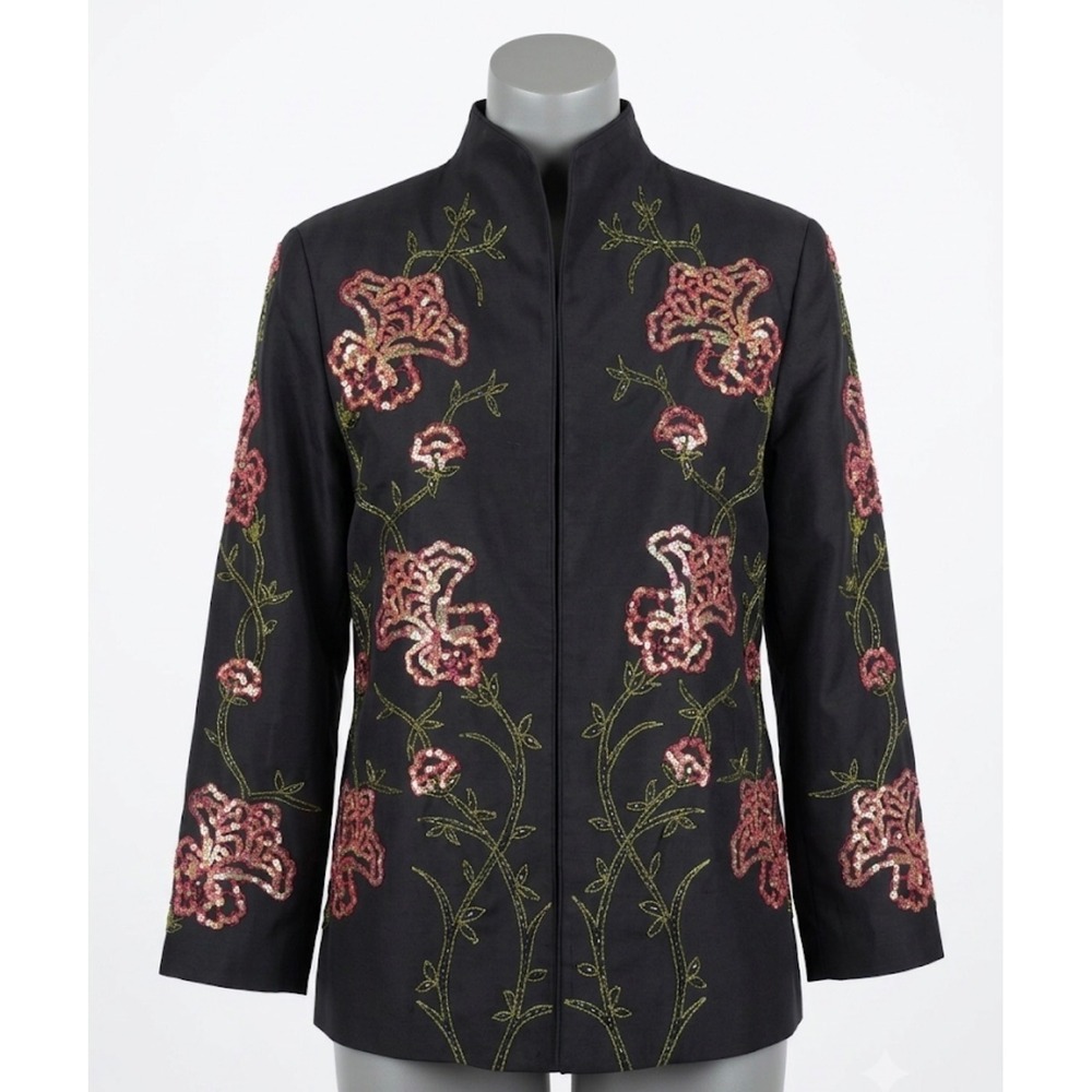 VTG 90s Drapers & Damons Silk Sequin Floral Jacket Whimsigoth Fairycore Sz 8 S